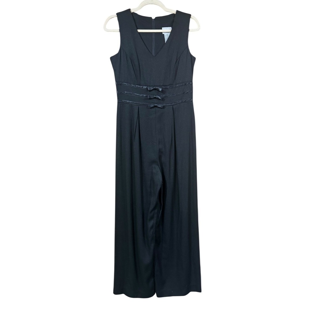 Scarlett‎ Women's Jumpsuit Wide Leg Bow Sleeveless Black Zip Romper SZ M